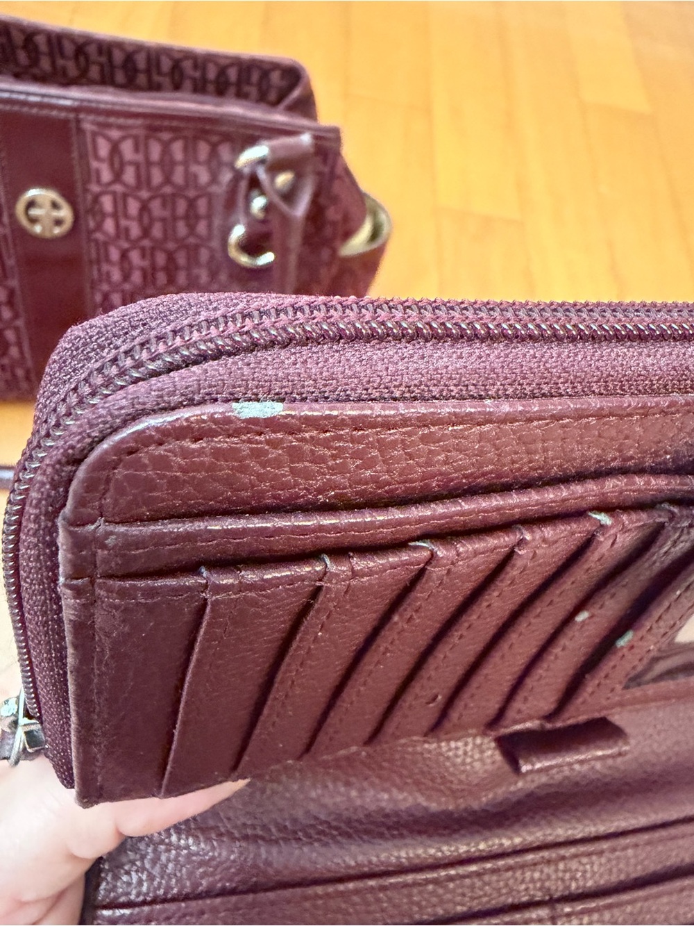 Giani Bernini Burgundy Monogram Tote with Matching Wallet - Picture 9 of 10